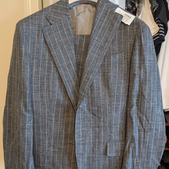 NWT Current Isaia Napoli Gray Pinstripe Wool/Silk/Linen Blend Suit EU50R (US40R) - Picture 1 of 16